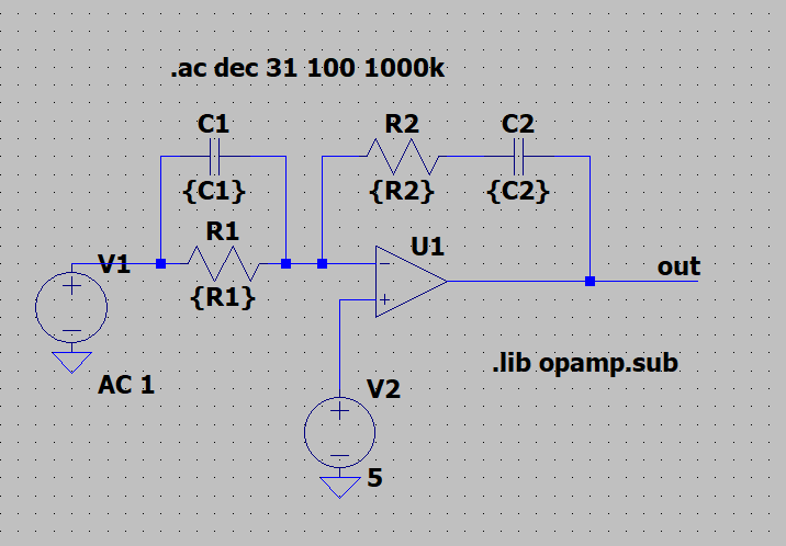 LTspiceでのオペアンプを用いたPID制御器(補償器)